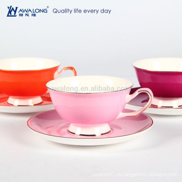 Taza de café y platillo de cerámica del té de China del hueso de cerámica fino promocional del color puro caliente de la venta